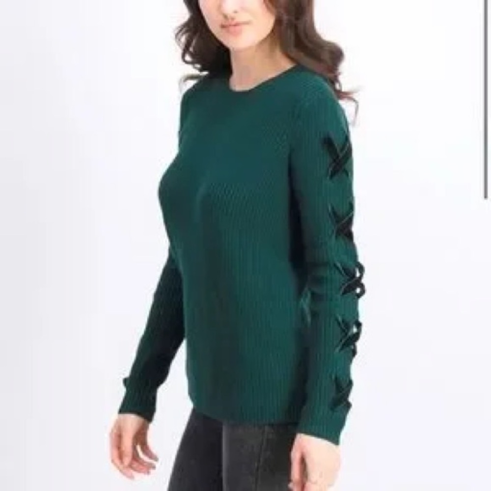 Lauren Ralph Lauren • Velvet Trim Lace Up Knit Sweater